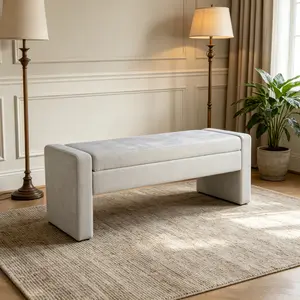 50" Modern Upholstered Storage Bench with Tufted Seat, Fabric Ottoman Bench for Bedroom, Entryway, or Living Room, Soft Close Hinge