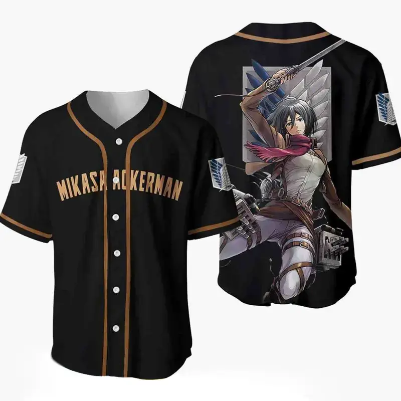 Mikasa Ackerman Attack On Titan Anime Baseball Jersey Shirt, Baseball Jersey Shirt, Outdoor Sports, Sport Shirt, Dynamic And Comfortable