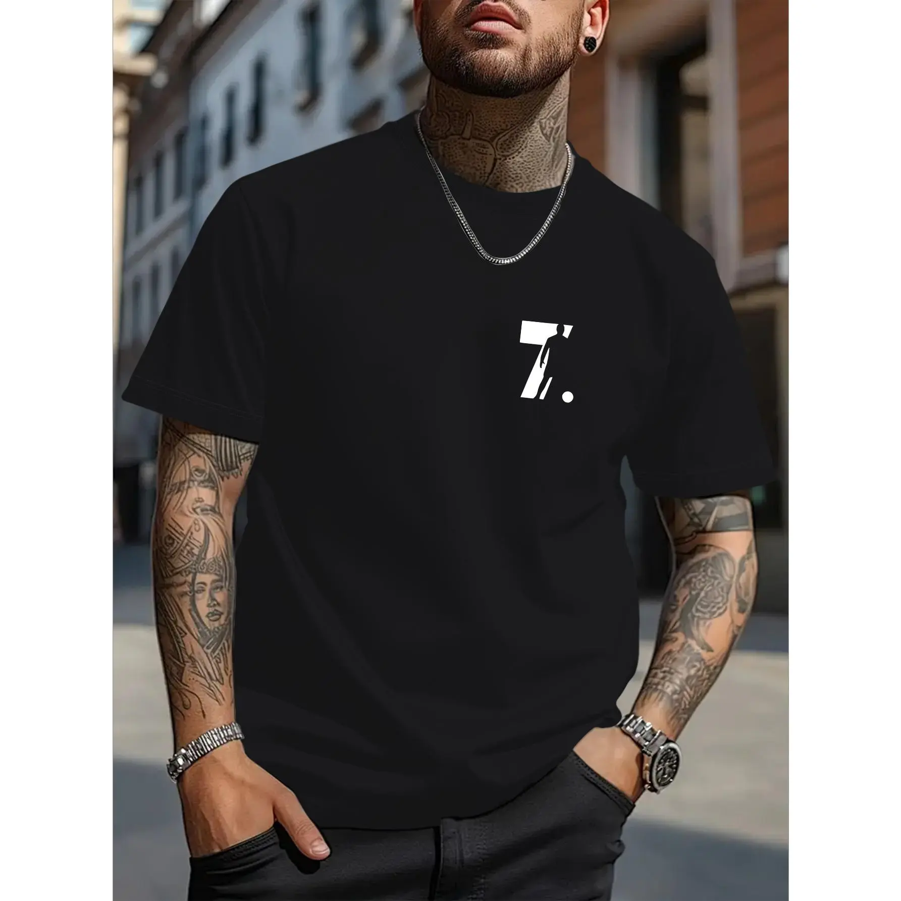 Men's Casual Loose Fit T-Shirt, Stylish Short Sleeve Polyester Crew Neck Top, Lightweight Undershirt for Sports