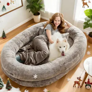 XL Human Dog Bed  for Adults & Pets | Faux Fur Orthopedic Lounger with Pillow & Blanket | Washable Cozy Bed for Adults & Pets-Bedding,A Must‑Have Gift for Pet Lovers,Black Friday & Cyber Monday