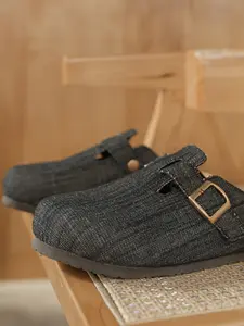 Unisex Soft Cork Slippers, Bohemian Weave Design, Adjustable Buckle, All-Season Comfortable Walking Shoes, Casual Fashion Footwear