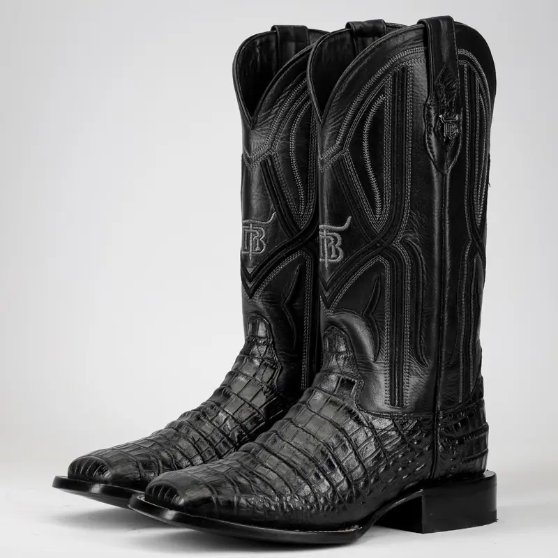 Total Black Belly Leather Boots - Square Toe Total Black Belly Leather Boots - Square Toe