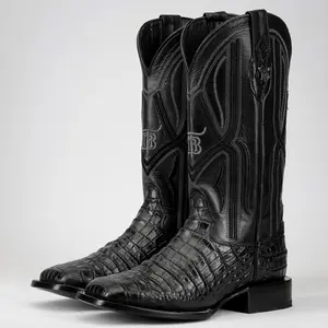 Total Black Belly Leather Boots - Square Toe
