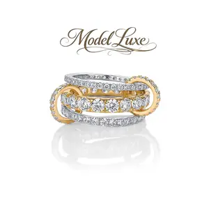 ModelLuxe 14K Gold Plated Interlocked Three Band Ring for Women - Statement Two Tone Multi Band Stack - Cubic Zirconia Mixed Metals Stacking Jewelry