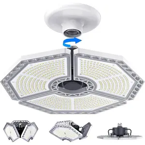 KERNOWO LED Garage Lights, 140W 18500 Lumens Garage Lighting, 6000K Daylight with Deformable Three Panel Ceiling Light Fixture E26/E27 Triple Glow LED Shop Light for Basement Workshop Warehouse