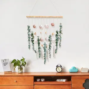 2026 Spring Summer Boho Eucalyptus Wall Hanging |     16.5" Low-Maintenance Artificial Greenery with Shell Accents, Rustic Farmhouse Decor for Bedroom, Bathroom & Airbnb