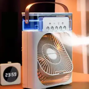 Portable USB Air Conditioner Cooler Fan, 3-in-1 Mini Humidifier Air Cooler with 7-Color LED Night Light, Desktop Cooling Fan