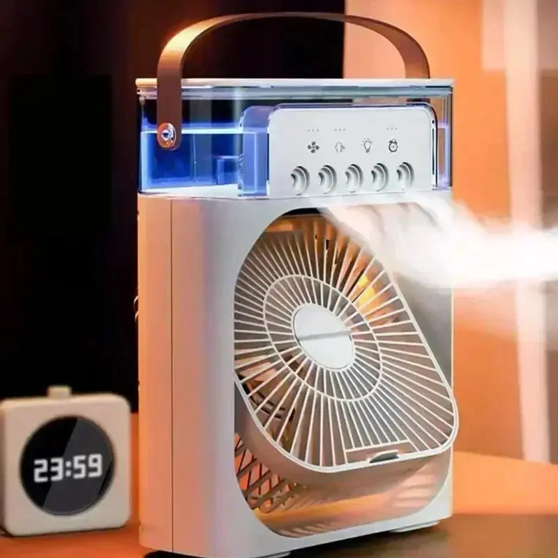Portable USB Air Conditioner Cooler Fan, 3-in-1 Mini Humidifier Air Cooler with 7-Color LED Night Light, Desktop Cooling Fan