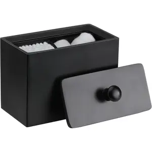 Cotton Swab Holder, Qtip Holder Dispenser with Lid, 2 Compartments Cotton Ball Organizer, Bathroom Container, Q Tip Jar, Floss, Bathroom Accessories - Matte Black