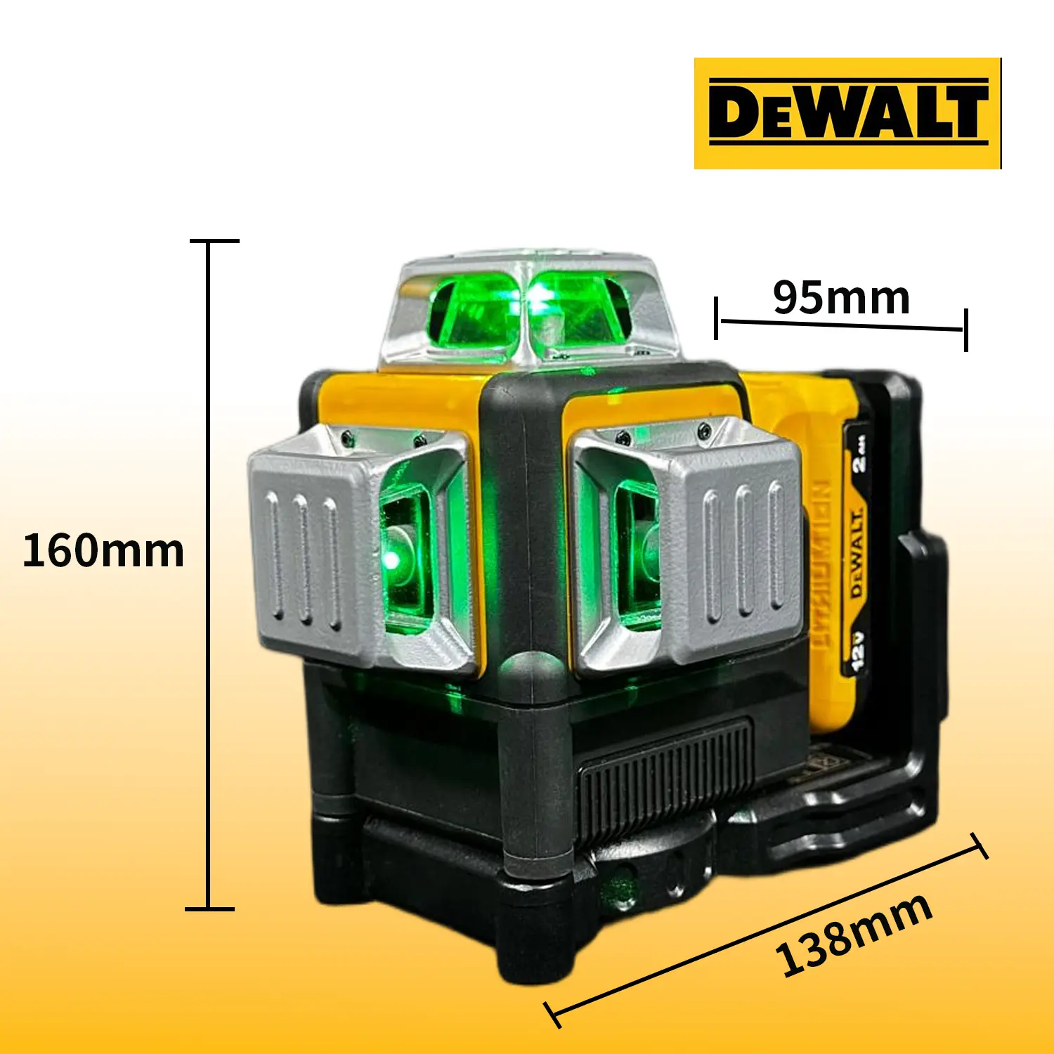 Dewalt DW089LG 12V MAX Power Green Beam 3x360 Self-Leveling Line Laser, 3-Beam Projection, for Cabinetry Jobs, Ceiling & Wall Installation