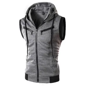 Slim-fit knitted vest sleeveless sports men's hooded sweater student solid color casual zipper hooded summer vest Menswear Tops