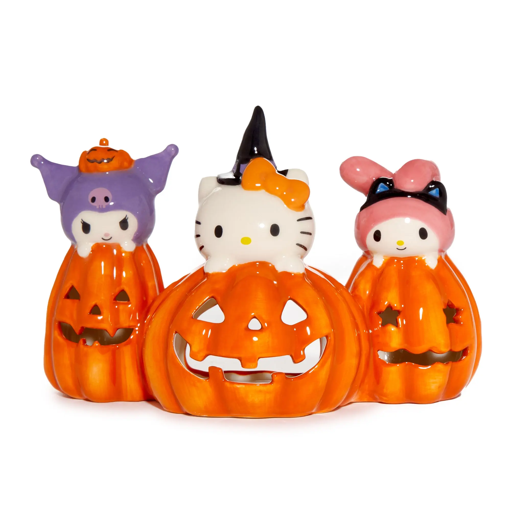 Sanrio Hello Kitty and Friends Spooky Handcrafted Ceramic Pumpkin Candle House - Halloween Costume Decoration, Whimsical Home Decor with Light, Room Decor Ornaments for Gifting