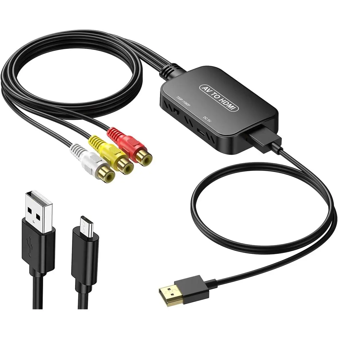 RCA to HDMI Adapter,AV Converter,RCA Female to HDMI Converter Composite Audio Video Converter for PS1, PS2, PS3, STB, Xbox, VHS, VCR,Black-Ray DVD Players(Cable Included)