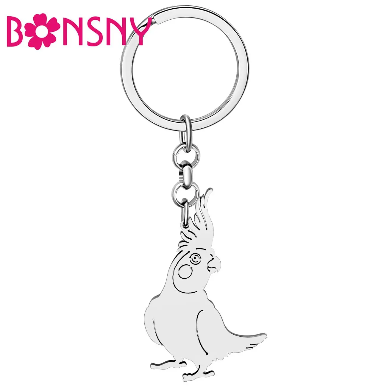 Stainless Steel Artistic Cockatiel Parrot Keychain, Casual Fashion Jewelry, Lightweight Car Charm, Animal Figure Accessory, 2"x1.34" (51mmx34mm), Bird Shape