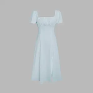 Cider [4 colors, size 0-26] Solid Puff Sleeve Tie Back Midi Dress