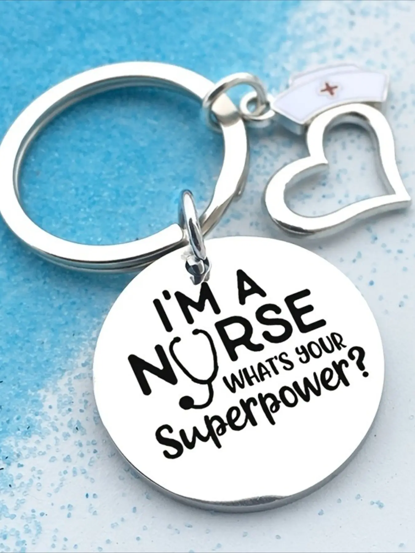 Silver Nurse's Day Gift Stainless Steel Engraved Key Ring Gift of Angel in White Stainless Steel Keychain