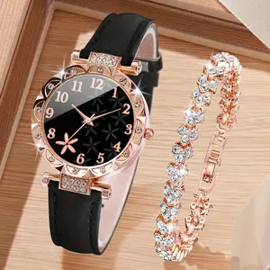 Elegant and Fashionable Quartz Rhinestone Decorated Watch Bracelet Set-suitable for Various Occasions and Daily Wear, Fashion Accessories