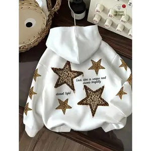 Women’s loose star leopard print hoodie, autumn and winter casual top for everyday wear in autumn and winter