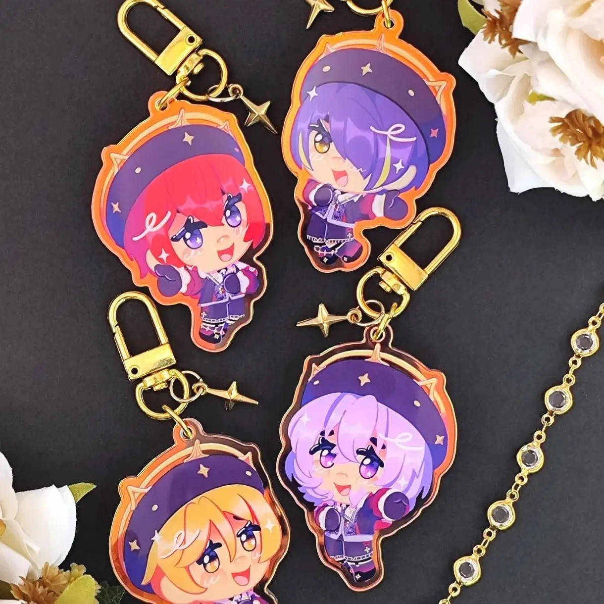 4 ops Enstars Ha/Lo Rainbow acrylic keychains