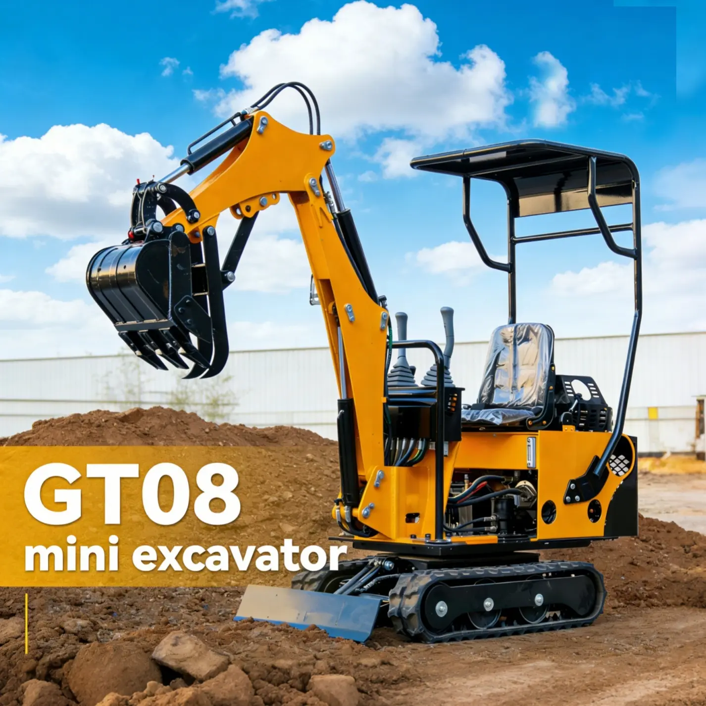 0.8 Ton Mini Excavator with 13.5HP Gasoline Engine, Bucket, Canopy, Mechanical Thumb Clamp, US Stock Compact Backhoe Digger Crawler Excavator for Trenches, Construction, Garden