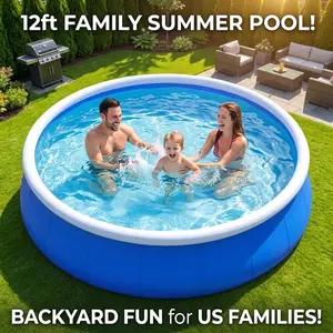 12ft Inflatable Swimming Pool Above Ground Easy Set Blow Up 12ft x 30in Round Butterfly Top Ring Pool with Reinforced Mesh Sidewalls for Backyard Summer Fun Kids Adults Outdoor Water Party Garden Portable Basin Blue