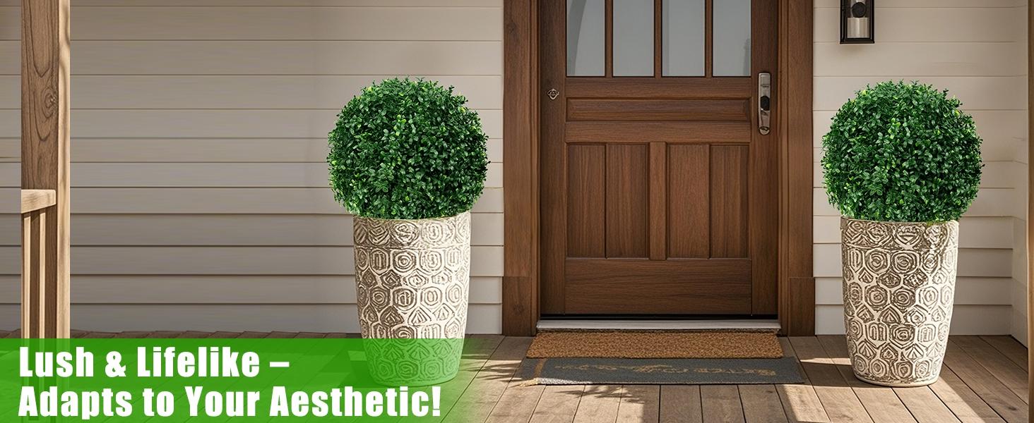 Set of 2 Artificial Boxwood Topiary Ball Trees, 24" Tall UV Protected Fake Bushes, Weather Resistant Artificial Shrubs for Indoor, Front Porch & Garden Outdoor Decor,dorm decor,dorm room decor Set of 2 Artificial Boxwood Topiary Ball Trees, 24" Tall UV Protected Fake Bushes, Weather Resistant Artificial Shrubs for Indoor, Front Porch & Garden Outdoor Decor,dorm decor,dorm room decor