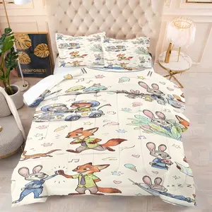 Crazy Zootopia Cute Cartoon Pattern Quilt Set, Including 1 Blanket And 1 Or 2 Pillowcases Without a Core, Suitable For Bedding Sets In Family Bedrooms And Dormitories, And Can Be Used As a Children's Holiday Gift
