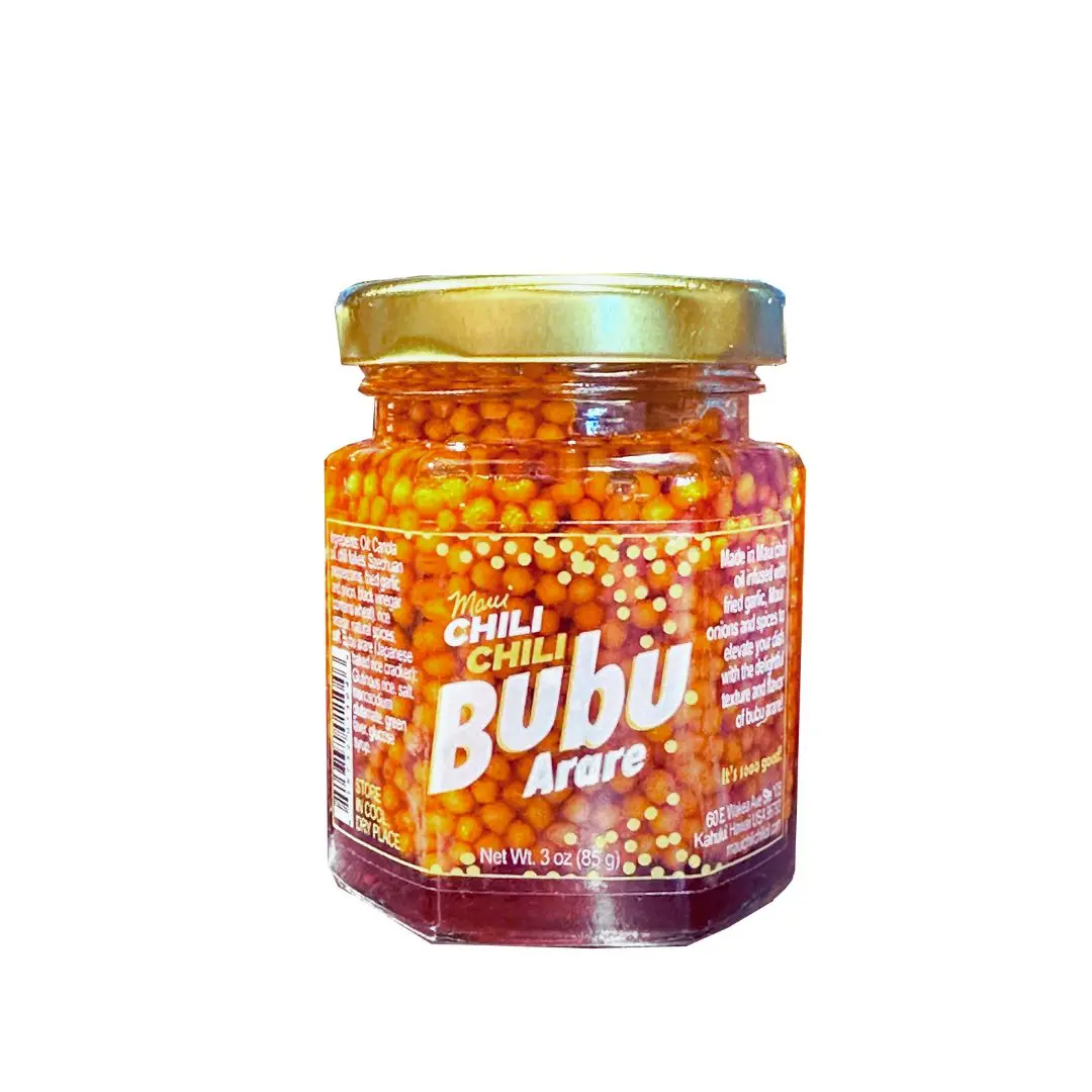 Maui Chili Chili Oil Bubu Arare: Mild chili oil with Japanese toasted rice crackers to give your food a delightful crunch