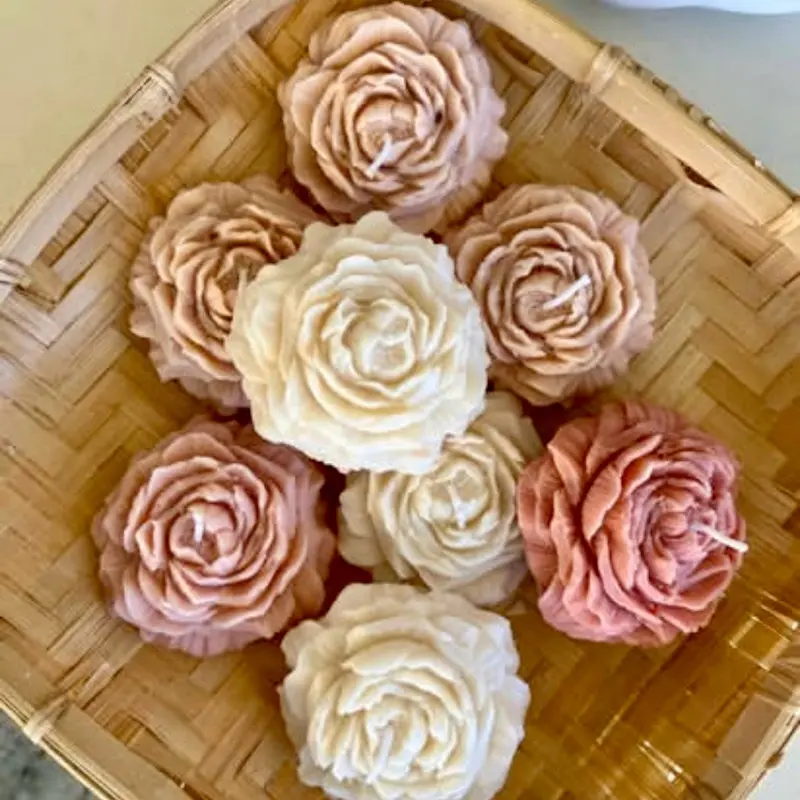 Small Peony - handmade candle, soy candle, christening favor, baptism favor, birthday favor, wedding favor. Order it for your event. Decor