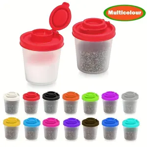 Salt and Pepper Shakers Moisture Proof Salt Shaker to go Camping Picnic Outdoors Kitchen Lunch Boxes Travel Spice Set Clear with colored lids Plastic Airtight Spice Jar Dispenser BBQ seasoning jar, powder spreader