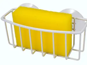 Sponge Holder with 2 Suction Cups - Black/White Home Organizer Storage Rack for Draining