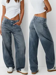 Women'S Y2K Vintage Washed Denim Jeans - Low-Rise Baggy Straight-Leg Pants, Non-Stretch Comfort Fit For Casual & Streetwear, Retro 90s Style, Light Blue, Button Closure, All-Season Wear, Casual Attire Jeans | Vintage Washed Jeans | Comfortable Fit