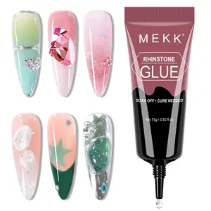 Rhinestone Glue for Nails,15g Super Strong No Wipe Nail Charm Glue for Crystals,Beads,Charms,Diamonds & Gems,Cure Needed 3D Gel for Nail Art