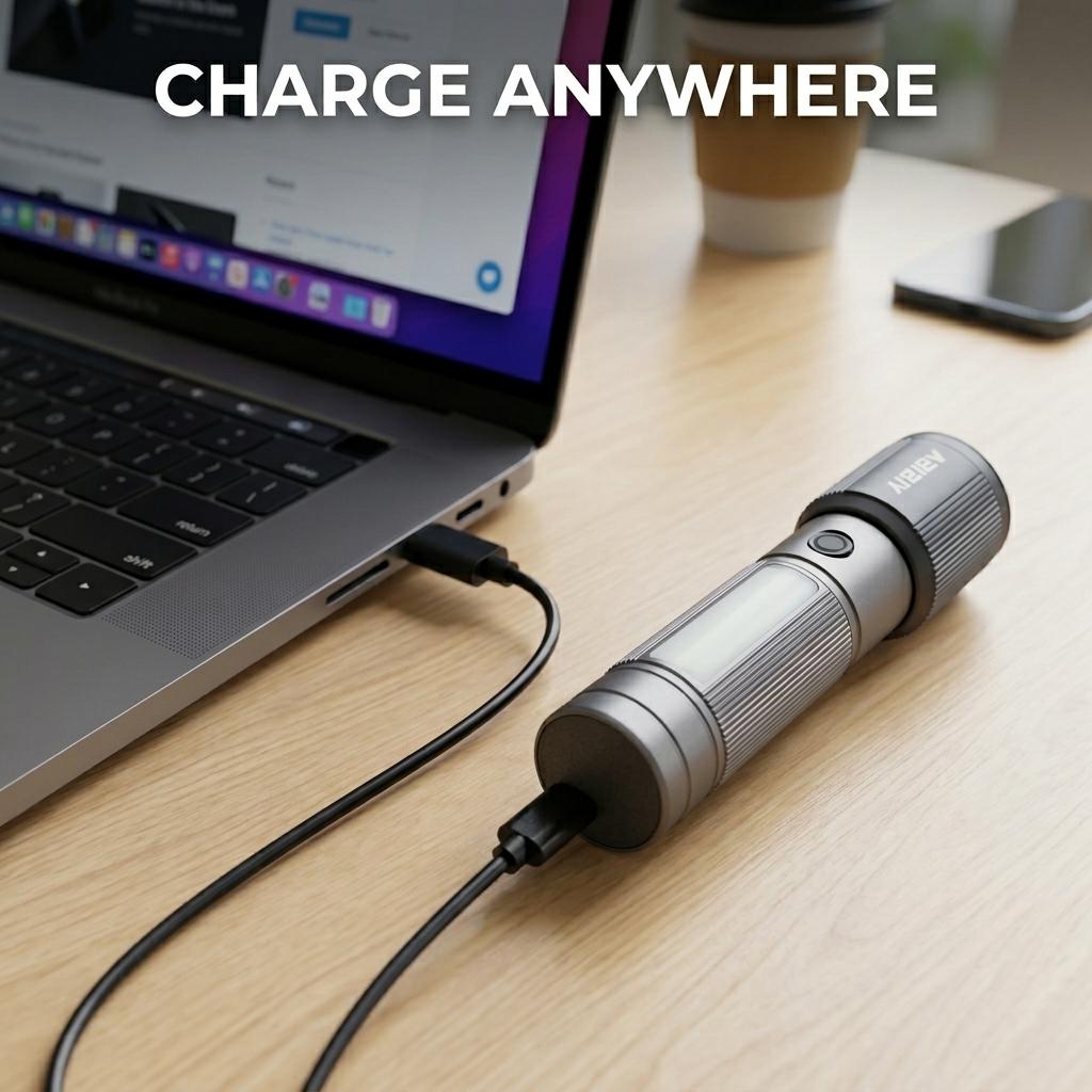 ABIBIY Multi-Purpose Flashlight Kit 4 Pack, USB-C Fast Charging, Zoomable, Water Resistant, Long Lasting for Camping Emergency Home