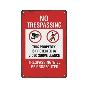 8x12 Inch Aluminum Metal Sign - No Trespassing This Property Is Protected By Video Surveillance - Security Warning Wall Decor for Home, Yard, Garage, Business, and Farmhouse - Durable Aluminum Plaque for Property Protection