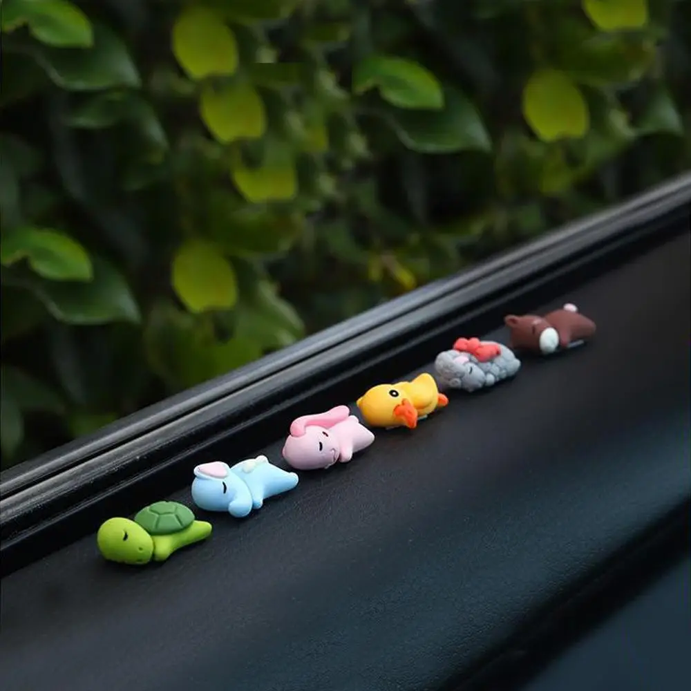 Cartoon Animal Design Car Ornament, 6 Counts Car Center Console Decoration, Car Interior Decorative Accessory For Car