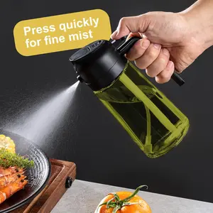 2PCS Olive Oil Dispenser and 2-in-1 Oil Sprayer for Cooking, 16oz/470ml Light-Blocking Dark, Olive Oil Dispenser Bottle for Kitchen, Premium Dark Green Glass Oil Bottle, Food-Grade Oil Mister for Air Fryer, BBQ