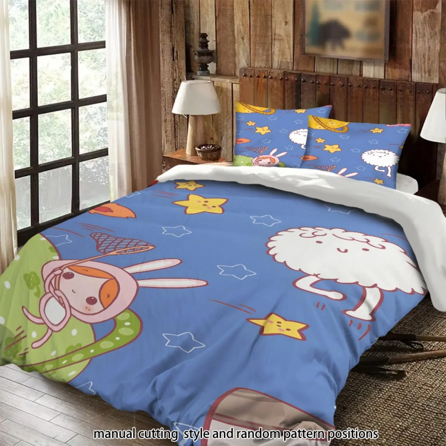 Cartoon character space-themed 3-piece comforter set, bedding set, suitable as a gift.