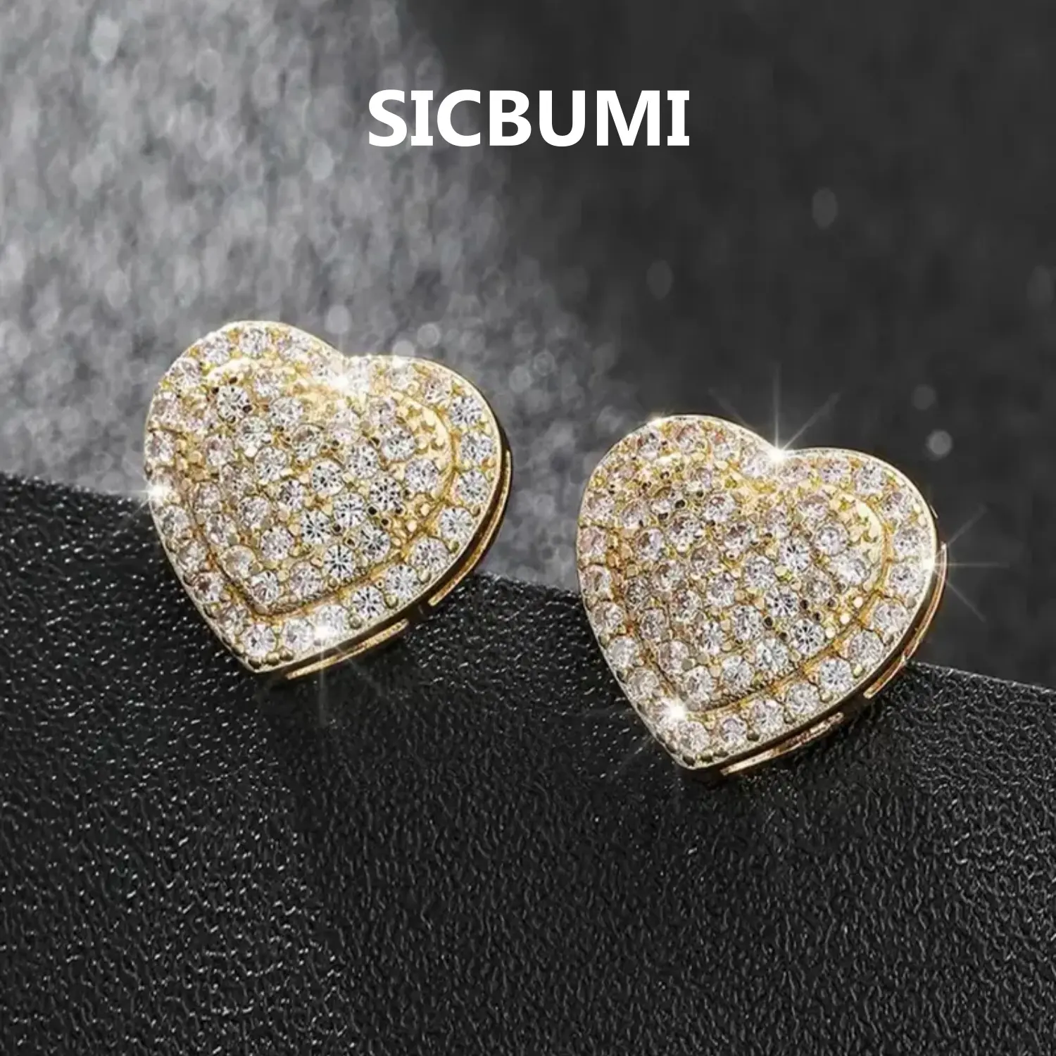 Sicbumi Heart Shaped Stud Earrings for Women, Luxury Rhinestone Decor Stud Earrings, Fashion Jewelry Accessories