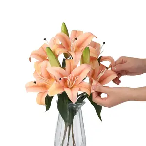 Garvee Artificial Tiger Lily Flowers 3 Pack with Real Touch Faux Lily Stems, UV Resistant, Ideal for Indoor and Outdoor Home Decor, Wedding Table Centerpieces, and Cemetery Memorial Flowers