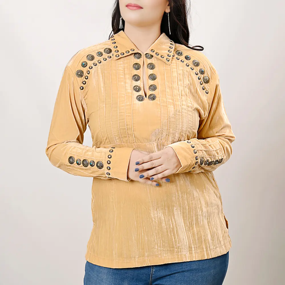 American Darling Velvet Women shirt dress Tunic Ladies girl Top Yellow| Vintage Leather