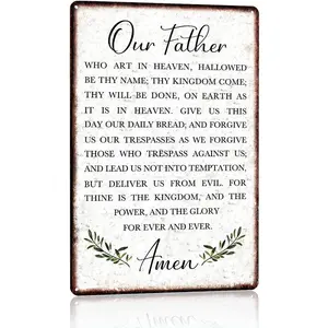 The Lords Prayer Wall Decor, Inspirational Bible Verse Wall Art Decor, Christian Gifts for Women, Religious Scripture Metal Aluminium Plate Sign for Prayer Room Bathroom Office 8x12 Inch
