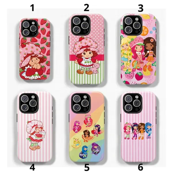 Pink Strawberry And Shortcake Retro Sweet Cute Fashion Phone Case. For Iphone17 Pro Max, 16, 15, 14 13 12 11 Pro Max