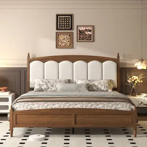 FANSACE Wood Platform Bed Frame with Upholstered Headboard,Mid-Century Modern Bed Frame with Footboard,Vintage Brown Wood Finish,Solid Wood Construction,Easy Assembly,No Box Spring Needed,Sturdy & Noise-Free
