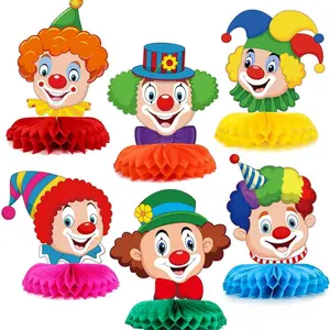Circus Clown Honeycomb Centerpieces, Birthday Party Decorations, 6 Pack, Carnival Theme, Beer Party Supplies, Multicolor