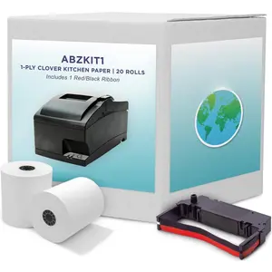 1-Ply White Bond Paper for Clover Kitchen Printer by Paper  | 20 Rolls: Includes 1 Ribbon |  SP700