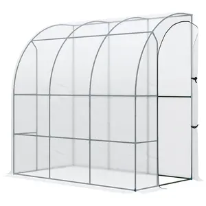 Outsunny 7' x 4' x 7' Hobby Greenhouse, Walk-in Lean-to PE Tomato Hot House Kit with Steel Frame, Zippered Door Plant Nursery, White