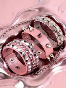 Edgy Black Leather Spike Fashionable Bracelet Set - 3 Pcs Punk Rock Style Rivet Cuff Bracelets for Men/Women | Cool Gothic Accessories for Daily & Party Wear | Adjustable Size Gothic Jewelry