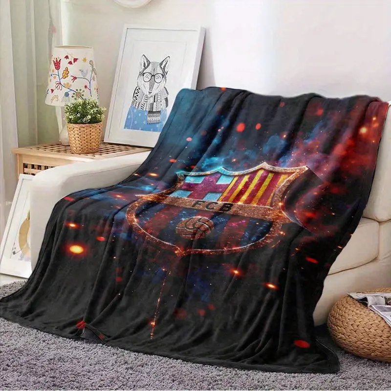 Barcelona Red and Blue Striped Team Logo Print Flannel Blanket - Cozy, Soft Breathable Flannel Piece for Sofa, Camping; Warm, Versatile Nap Throw Ideal for Year-Round Gifting, Flannel Cozy Blanket, Soft Breathable Blanket