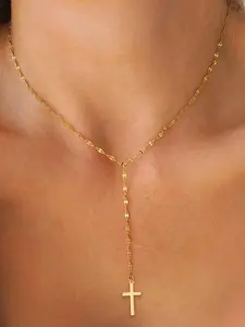 Women's Simple Style Cross Decor Necklace, Cross Chain Design, Plain Color Necklace, Fashion Jewelry for Party, Daily Clothing Decor, Trendy All-match & Exquisite Jewelry for Birthday Gift